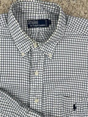 Polo Ralph Lauren Button Up Shirt Large Blue White Black Check Light Flannel